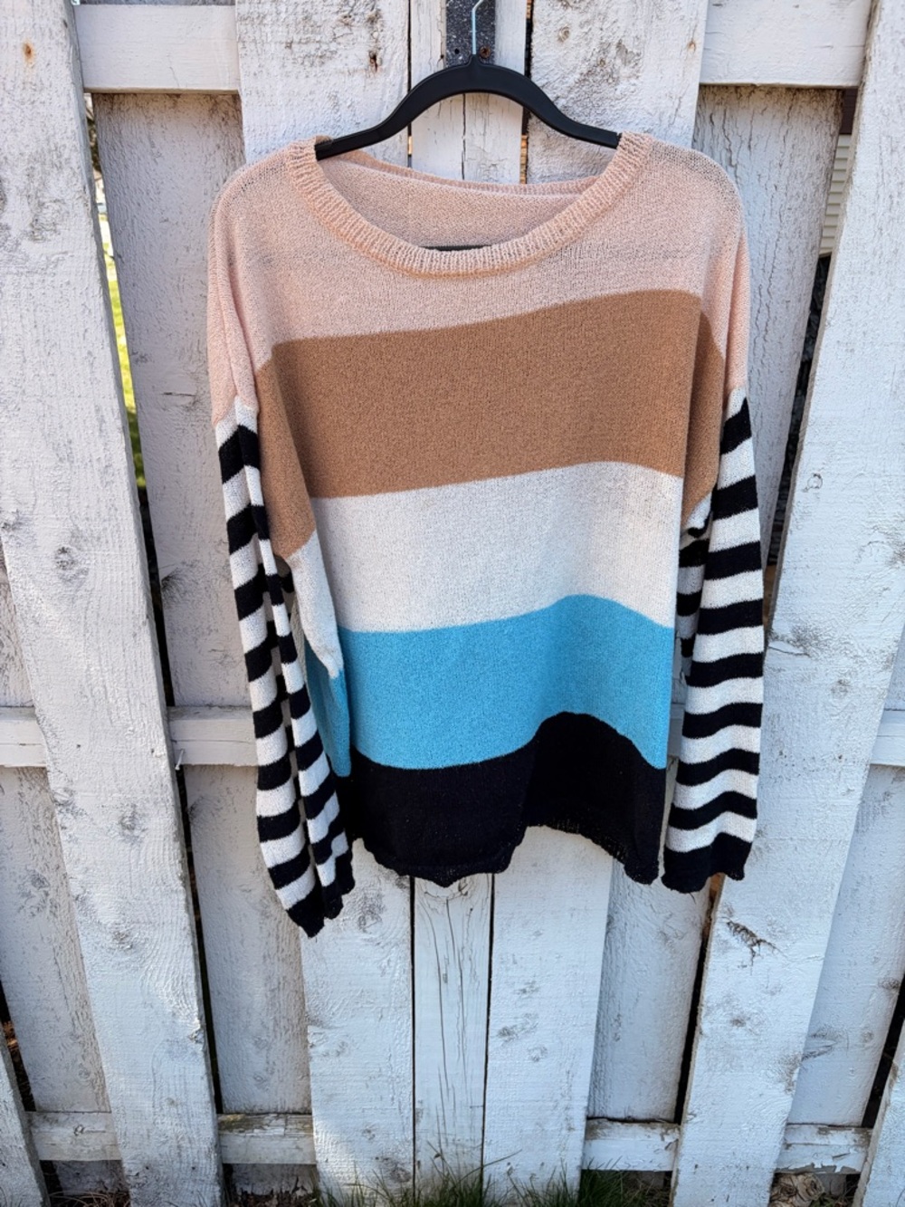 Striped Multicolor Women's Pullover Sweater - Pink, Brown, White, Blue, Black